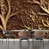 3 Boyutlu Ağaç Oyma Desenli Duvar Kağıdı