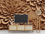 Çiçek Figürlü Ağaç Oyma Desenli Duvar Kağıdı