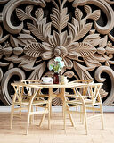 3 Boyutlu Çiçek Figürlü Ağaç Oyma Desenli Duvar Kağıdı