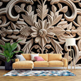 3 Boyutlu Çiçek Figürlü Ağaç Oyma Desenli Duvar Kağıdı