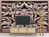 3 Boyutlu Tablo Şeklinde Ağaç Oyma Desenli Duvar Kağıdı