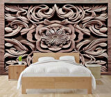 3 Boyutlu Tablo Şeklinde Ağaç Oyma Desenli Duvar Kağıdı