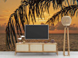 Gün Batımı ve Palmiye Dal Manzaralı Duvar Kağıdı