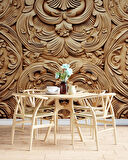 3 Boyutlu Çiçek Figürlü Ağaç Oyma Desenli Duvar Kağıdı