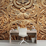 3 Boyutlu Çiçek Figürlü Ağaç Oyma Desenli Duvar Kağıdı