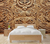 3 Boyutlu Çiçek Figürlü Ağaç Oyma Desenli Duvar Kağıdı