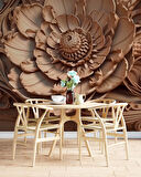 3 Boyutlu Açan Çiçek Figürlü Ağaç Oyma Desenli Duvar Kağıdı