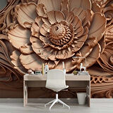3 Boyutlu Açan Çiçek Figürlü Ağaç Oyma Desenli Duvar Kağıdı