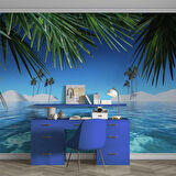 Deniz ve Palmiye Yaprak Manzaralı Duvar Kağıdı