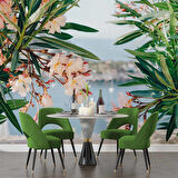 Pembe Çiçek ve Deniz Manzaralı Duvar Kağıdı