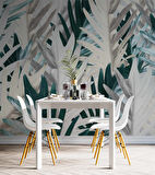 Yeşil Beyaz Yaprak Desenli Duvar Kağıdı