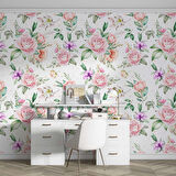 Pembe Turuncu Gül Desenli Duvar Kağıdı