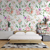 Pembe Turuncu Gül Desenli Duvar Kağıdı