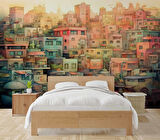 Sanatsal Ev Çizim Desenli Duvar Kağıdı