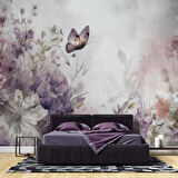 Eflatun Çiçek ve Kelebek Manzaralı Duvar Kağıdı