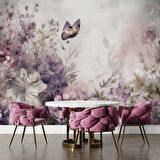 Eflatun Çiçek ve Kelebek Manzaralı Duvar Kağıdı