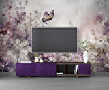 Eflatun Çiçek ve Kelebek Manzaralı Duvar Kağıdı