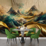 3 Boyutlu Eskitme Dağ ve Suluboya Çizimli Duvar Kağıdı