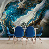 3 Boyutlu Lacivert Yağlıboya Desenli Duvar Kağıdı