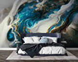 3 Boyutlu Lacivert Yağlıboya Desenli Duvar Kağıdı