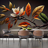 3 Boyutlu Sonbahar Çiçek ve Dal Desenli Duvar Kağıdı