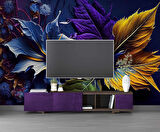 3 Boyutlu Mor Çiçek Temalı Duvar Kağıdı