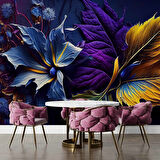3 Boyutlu Mor Çiçek Temalı Duvar Kağıdı