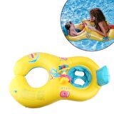 2 Kişilik 0-3 Yaş Sarı Güneş Korumalı Bebek Deniz Simidi, Tenteli Şişme Bebek Yüzme Simidi