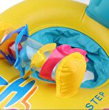 2 Kişilik 0-3 Yaş Sarı Güneş Korumalı Bebek Deniz Simidi, Tenteli Şişme Bebek Yüzme Simidi