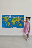 Eğitici Dünya Haritası Dünya Atlası Çocuk Ve Bebek Odası Duvar Sticker-3774
