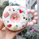 Donut Figürlü Renkli Porselen Kupa 1 Adet