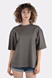 Kadın Oversize Bisiklet Yaka T-shirt
