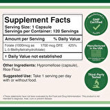 Double Wood Methylfolate 1,000mcg, 120 Caps Methylated Folate More Active Form of Folate Than Folic Acid