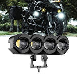 Point Motosiklet 4 LED Lazer Sis Farı Delici Beyaz Sarı Çift Renk Metal Baykuş LED Işık
