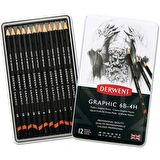 Derwent Graphic Pencil 12'li Teneke Kutu Medium (Dereceli Kalem)(Dengeli Uçlar)