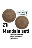 2Li Mandala Boyama Seti- 2 DESENLİ PLAKA-6 RENK AKRİLİK BOYA-2 ADET FIRÇA