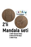 2Li Mandala Boyama Seti- 2 DESENLİ PLAKA-6 RENK AKRİLİK BOYA-2 ADET FIRÇA