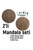 2'li MANDALA BOYAMA SETİ- TATİL ETKİNLİĞİ-2 HAM MDF PLAKA, 6 RENK BOYA,2 FIRÇA MODEL-15