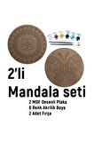 2'li MANDALA BOYAMA SETİ- TATİL ETKİNLİĞİ-2 HAM MDF PLAKA, 6 RENK BOYA,2 FIRÇA MODEL-16