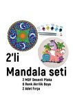 2'li MANDALA BOYAMA SETİ- TATİL ETKİNLİĞİ-2 HAM MDF PLAKA, 6 RENK BOYA,2 FIRÇA MODEL-43