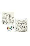 2'li Tuval Boyama Seti. 20x20 CM UV baskı sevimli karakterler + 6 Akrilik Boya + 1 Fırça