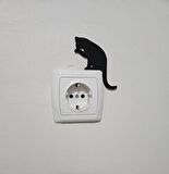 Duvar Dekoratif Siyah Kedi Figürlü Priz Süsü