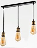 Retro Metal Siyah Eskitme Dekoratif Rustik 3 Lü Masa Üstü Sarkıt Avize 60 cm