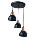 Dylight Retro Metal Siyah 3 lü Bakır Duylu Dekoratif Rustik Sarkıt Avize çap:30 cm