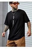 dikey baskılı o yaka oversize unisex basic t-şhirt