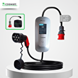 Coswatt Elektrikli Araba Taşınabilir Şarj Cihazı 22 kW / 32A / Tip-2 / 5x32A Fiş / Trifaze / 5m / Çantalı / Ev Tipi Dönüştürücü Kablolu
