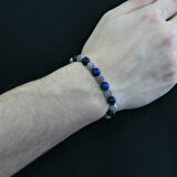 Mavi Kaplangözü Metal Kombinli Küre Kesim Doğaltaş Bileklik