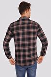 Bordo Beyaz Çizgili Slimfit Oduncu Gömlek