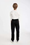 DeFacto Erkek Çocuk Beli Bağcıklı Lastikli Paça Cepli Basic Düz Siyah Jogger Gabardin Pantolon A9395A824WNBK81