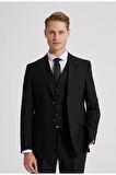 Ds Damat Slim Fit Siyah Mono Yaka Çift Yırtmaçlı Astarlı Takim Elbise Yelekli 4HFY5ORT01599 4HFY5ORT01599